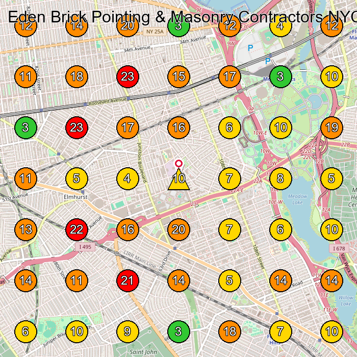 Eden Brick Pointing & Masonry Contractors NYC Masonry Contractor GeoGrid ranking map for Elmhurst NY